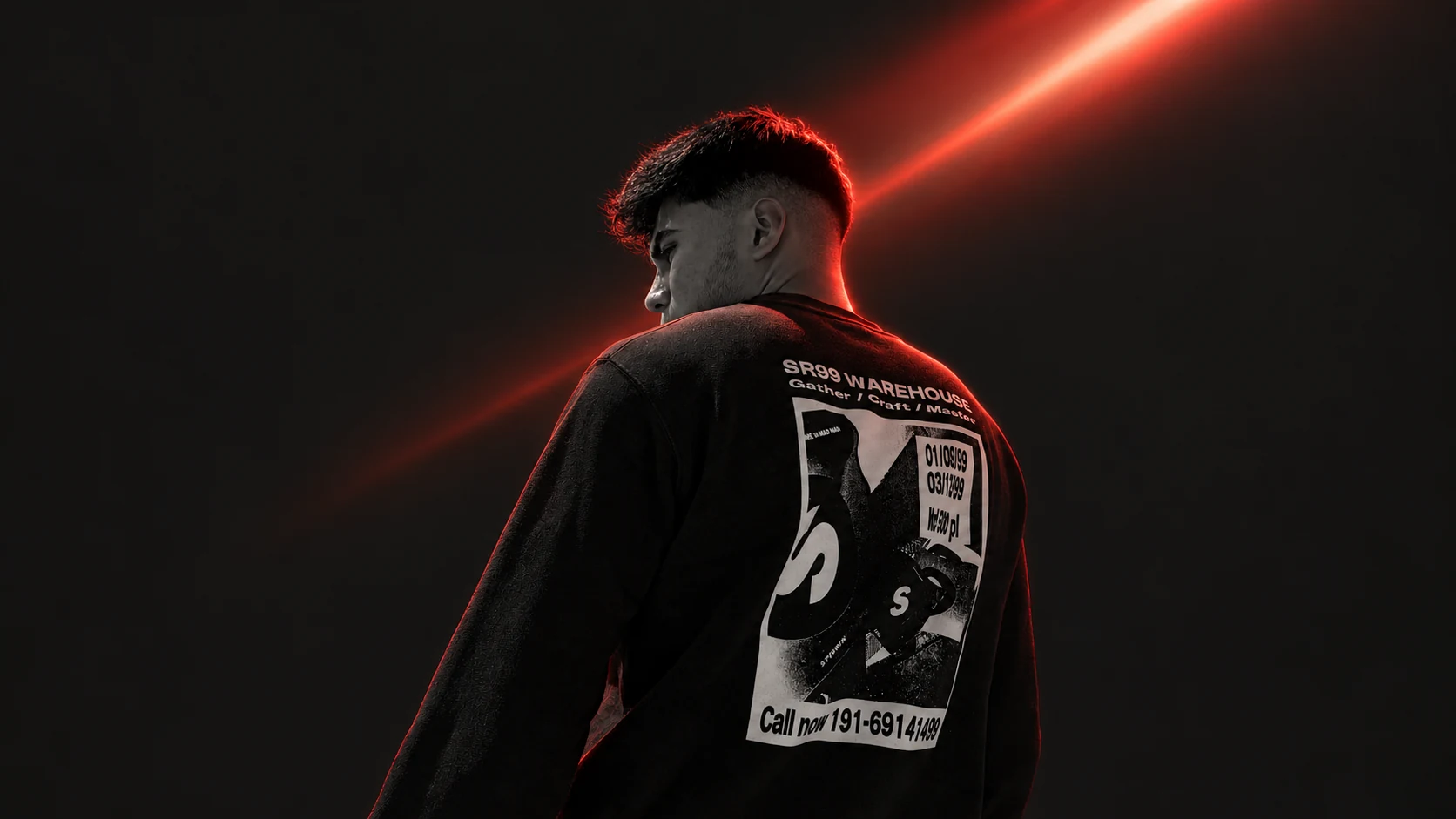Portrait illuminated by a diagonal red light